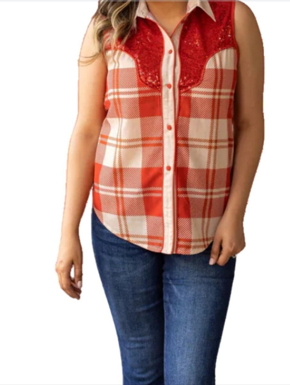 Southern Grace Red Sequin Western Shirt with Cream Trim